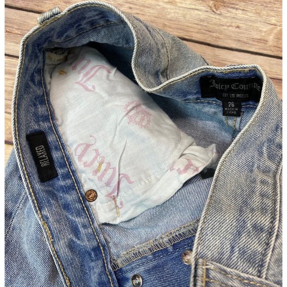 JUICY COUTURE High Rise Light-Wash Destroyed Relaxed Jeans Size 26 - Picture 8 of 9
